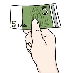 Zeichnung einer Hand die 5 Euro h&auml;lt