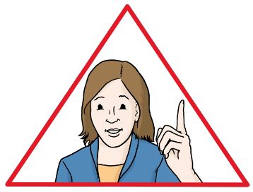 Zeichnung eines roten Ausrufungszeichens mit einer Frau die den Zeigefinger hebt